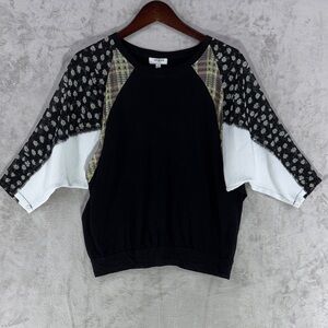 Umgee Black Knit Top with Patchwork Dolman Sleeves Size S